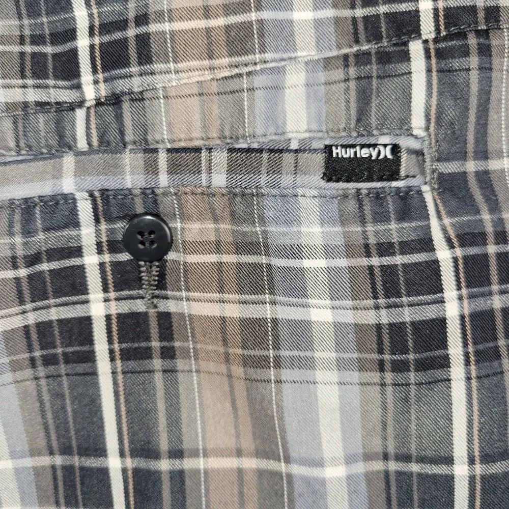 Vintage Hurley Plaid Shorts Mens 36 Black Blue Tan Grey